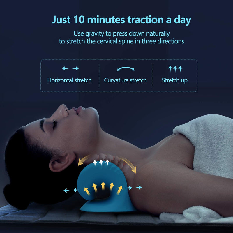 Cozyhealth Neck Stretcher for Neck Pain Relief, Neck and Shoulder Relaxer Cervical Traction Device Pillow for TMJ Pain Relief and Muscle Relax, Cervical Spine Alignment Chiropractic Pillow (Blue) - BeesActive Australia