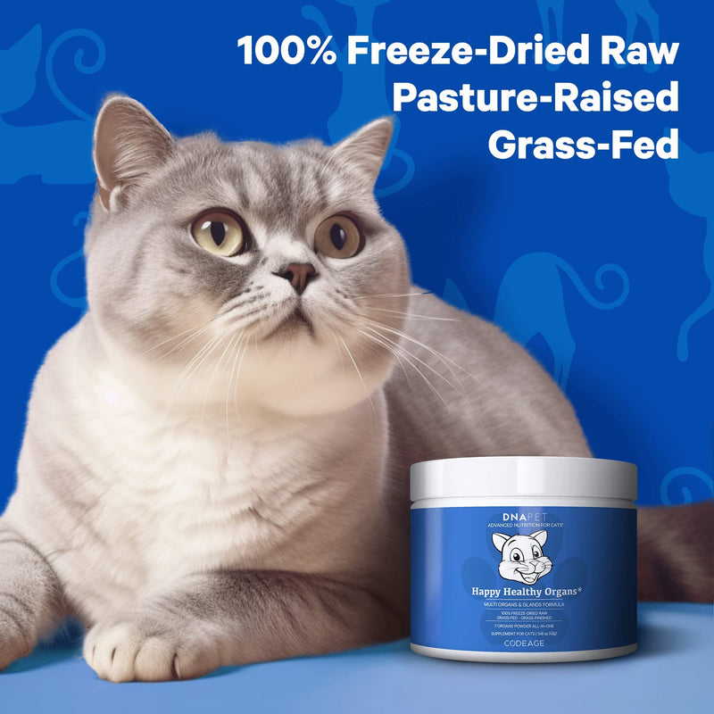 Happy Healthy Organs & Glands Supplement For Cats, Freeze-Dried Raw Bovine Liver Grass-Fed Bone Marrow Heart Kidney Pancreas, Bovine Thymus Iron Multi Organ Powder, Joints Cat Vitamins 1.48 oz - PawsPlanet Australia
