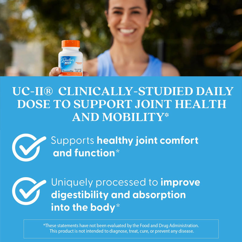 Doctor's Best BioAvailable Boswellia + UC-II, Supports Joint Health, Non-GMO, Gluten Free, Soy Free 60 Veggie Caps - BeesActive Australia