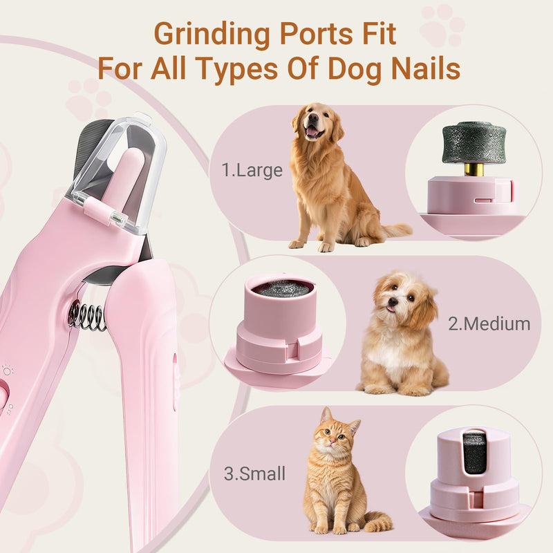 2 in 1 Cat & Dog Nail Clippers Grinder with Lights, Quick Sensor Safety Guard & Ultra-Quiet USB Rechargeable Cat & Dog Nail Trimmers, Dog Nail Grinder with 2 Bells for Women(Pink) - BeesActive Australia