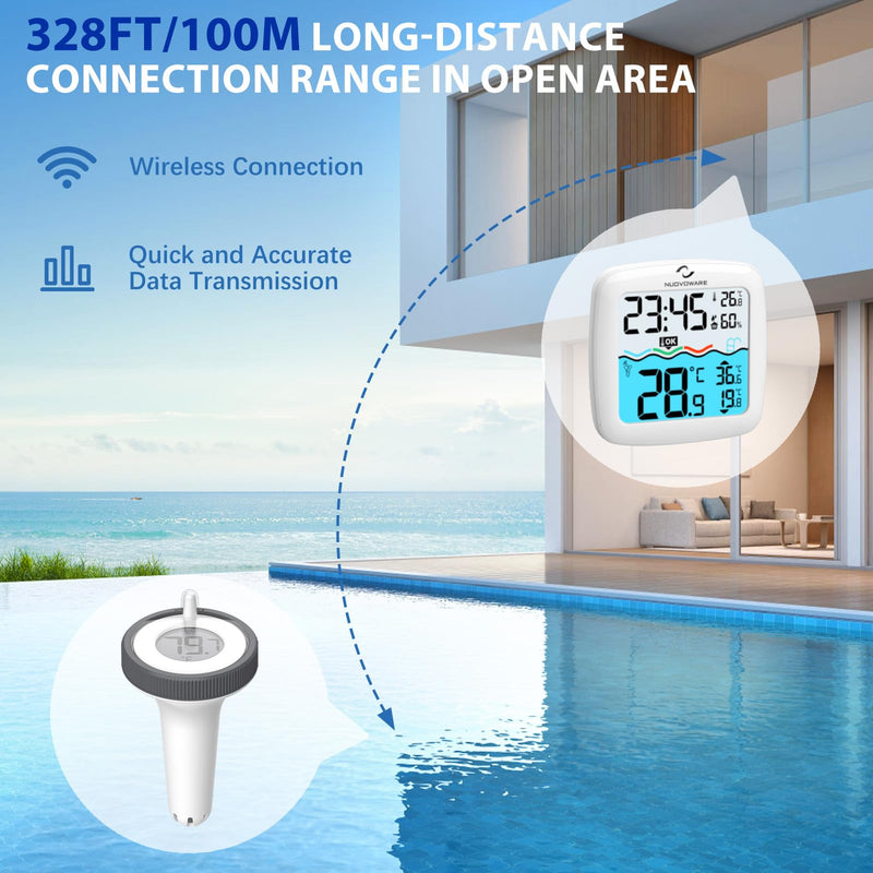 Nuovoware Digital Floating Pool Thermometer, Wireless Thermometer with Easy Read Screen Display, Remote Water IPX8 Waterproof for Swimming Pools, Fish Tank, Hot Tub White
