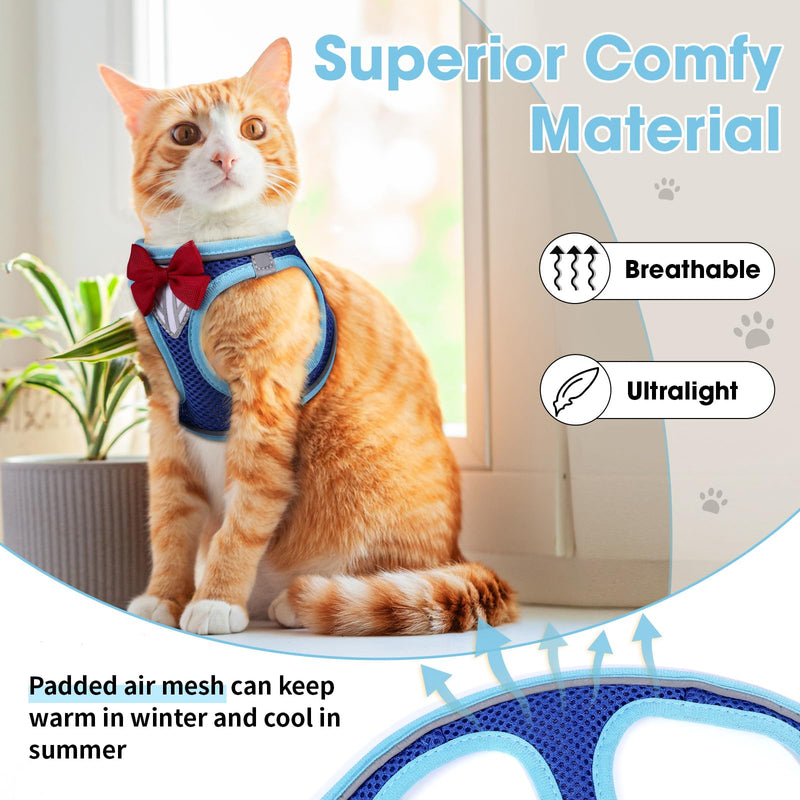 Cat Vest Harness and Leash Set for Walking Escape Proof, Adjustable Kitten Harness Breathable Mesh with Reflective Strips Harness for Kitty Puppy Bunny (Blue, XS) Blue - BeesActive Australia