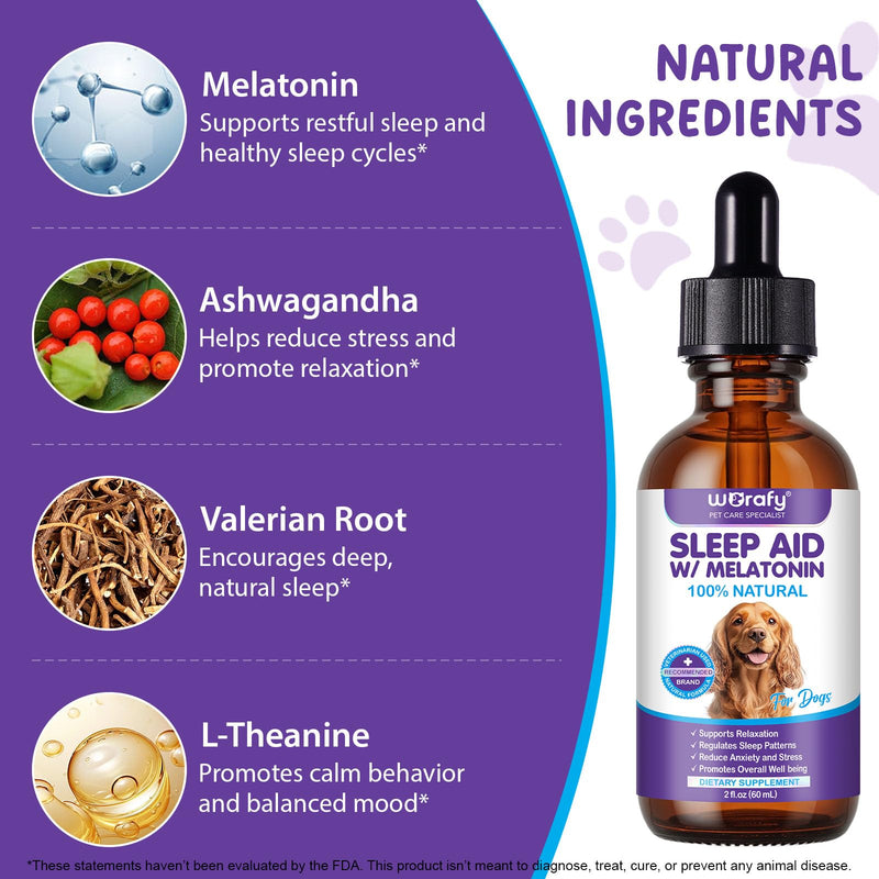 Melatonin for Dogs & Cats | Liquid Calming Drops for Anxiety & Stress Relief | Promotes Relaxation & Sleep | Helps with Noise, Fireworks & Separation Anxiety, 60ml