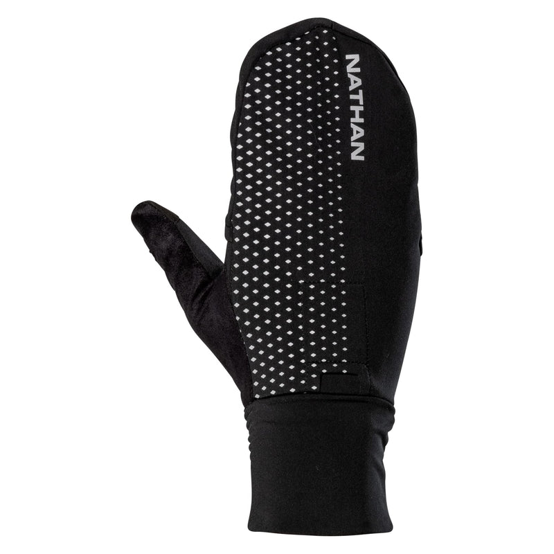 Nathan Convertible Glove to Mitt with Reflective Print. Touch Screen Finger for Smartphone Use. for Running and Outdoor Sports. Glove to Mitten. Black/Geo Print X-Large