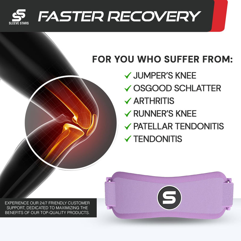 Sleeve Stars Swedish Brand Patellar Tendon Support Strap for Women & Men Effective Osgood Schlatter Knee Brace Youth & Kids Knee Brace with 3 Adjustable Length fits 12"-24" (Pair/Light Purple/Adult) Adults Light Purple 2 - BeesActive Australia