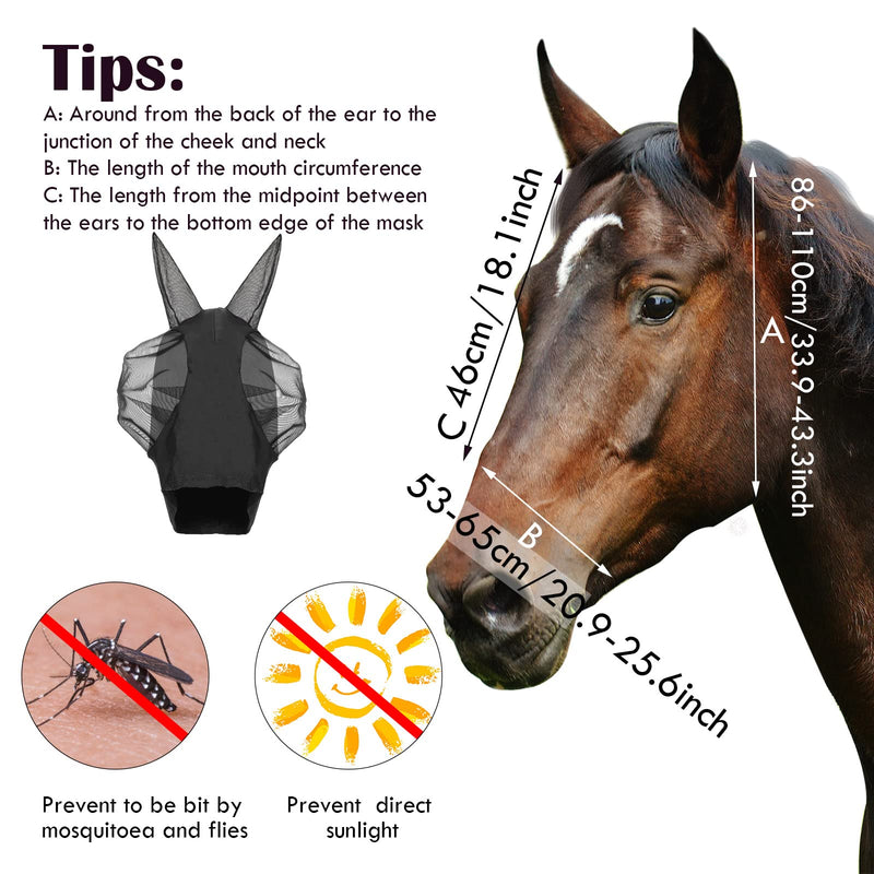 Weewooday 3 Pcs Horse Fly Masks for Horses Fly Masks with Ears Smooth and Elasticity Fly Mask with UV Protection(Black, Gray, Blue, L) Black, Gray, Blue - BeesActive Australia
