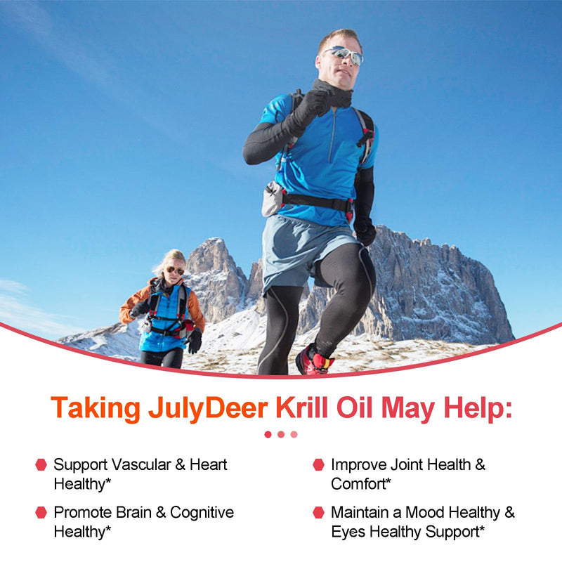 JulyDeer Krill Oil 1000 mg with Omega 3 Antarctic Krill No Fishy Aftertaste | 120 Softgels with EPA, DHA, Astaxanthin and Phospholipids Supplement for Joint, Heart, Brain and Immunity 120 Count(pack 1)