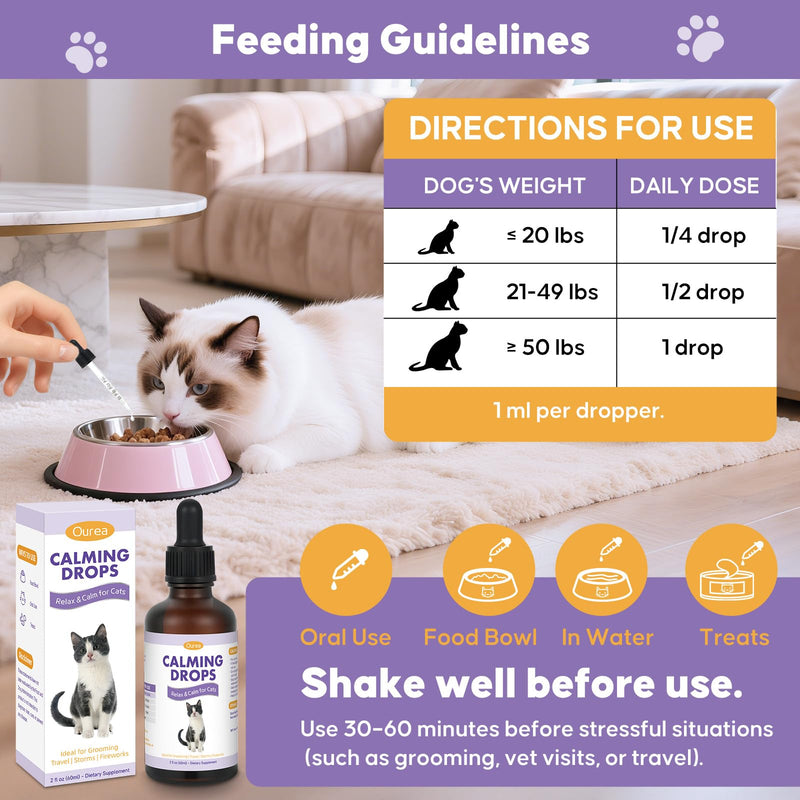 Cat Calming Drops for Grooming Travel & Vet Visits – Natural Supplement with Melatonin and Valerian Root, Supports Relaxation Comfort and Calm Behavior in Stressful Situations