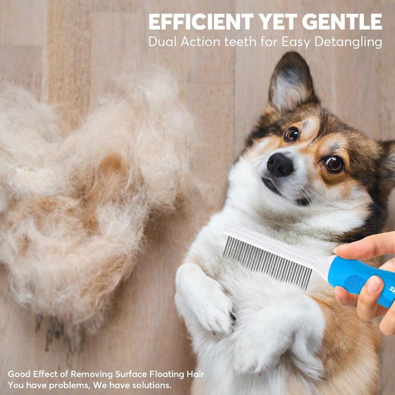 Detangling Pet Grooming Comb for Dogs & Cats with Long & Short Stainless Steel Metal Teeth for Removing Tangles and Knots - Dematting Brush to Detangle Matted Hair Blue comb - BeesActive Australia