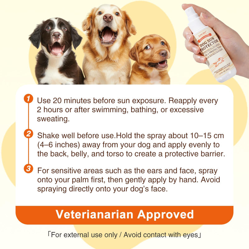 Dog Sun Protector, Natural Sunscreen Spray for Dogs, SPF 25, Professional Formula Sun Protection for Dog's Skin, Moisturising and Nourishing, 80ml