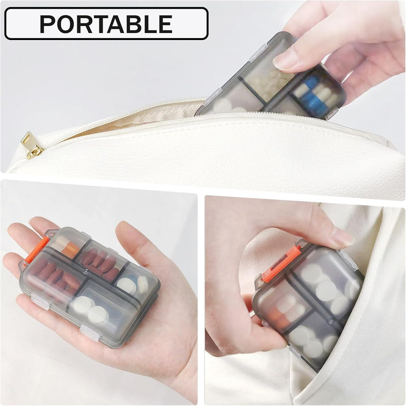 Travel Pill Storage Box Foldable 10 Compartment for Vitamin Tablet | Small Medicine Box for Pocket Wallet,Daily Pill Organizer,Portable Medication and Vitamin Holder Container Grey