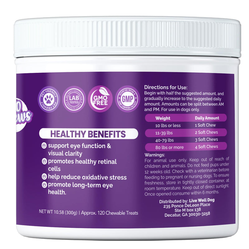 Vision Support Soft Chews for Dogs with Lutein, Zeaxanthin, DHA & Antioxidants for Eye Health, 120 Count