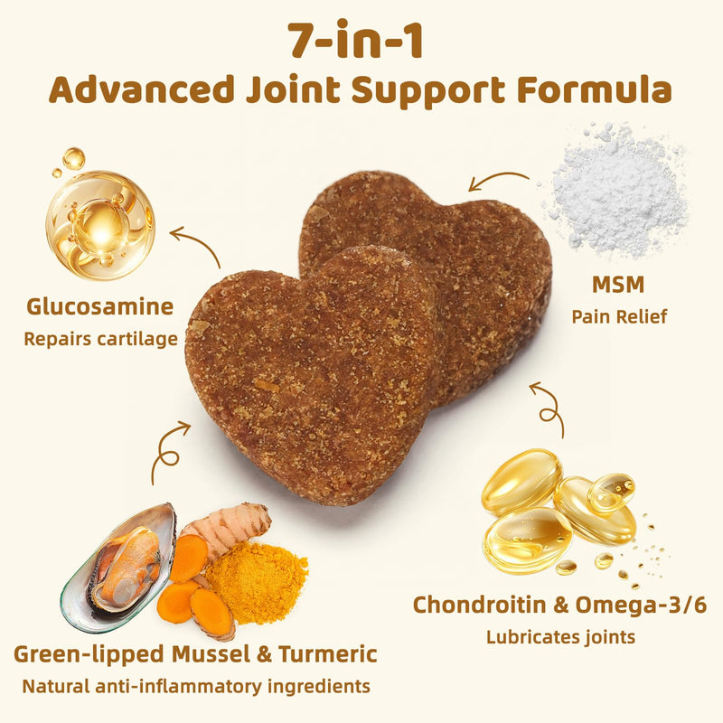 Glucosamine for Dogs, Hip & Joint Support Soft Chews with Chondroitin MSM, Green Lipped Mussel, Omega-3 & Turmeric, Joint Pain Relief,Mobility Support - Senior & Active Dogs, Chicken Flavor,100 Count Yellow