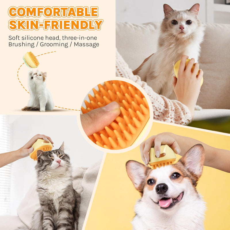 Pet Grooming Brush for Shedding, Spray Cat Brush, Cat Mist Brush, Skin Friendly Grooming Cat Steam Brush, Deshedding Brush for Short Haired Dogs, Dual Brush Heads - BeesActive Australia