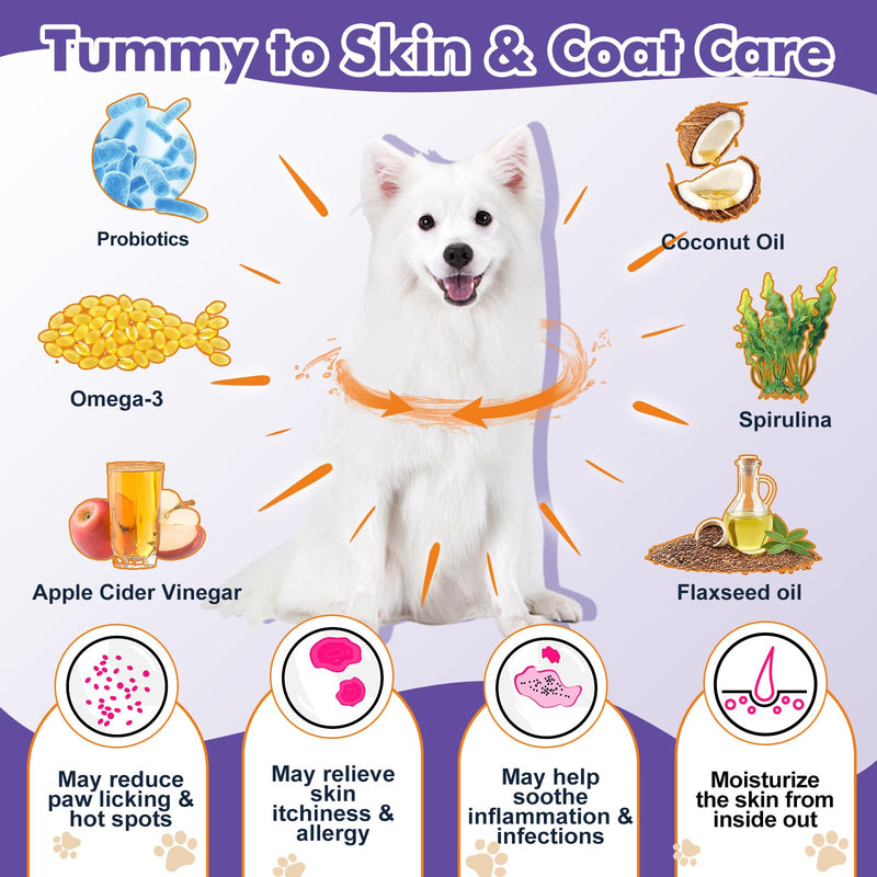 DRFOSTER Probiotics for Dogs, Freeze-Dried Dog Probiotics and Digestive Enzymes, Plus Omega-3 for Itchy Skin, Prebiotics for Digestive Health, Dog Vitamins and Supplements for Immune Health, 180 Bites Purple