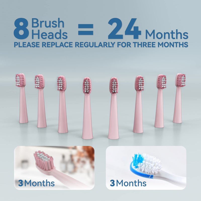 7AM2M Sonic Electric Toothbrush for Adults and Kids- High Power Rechargeable Toothbrushes with 8 Brush Heads,5 Adjustable Modes, Built-in 2-Minute Smart Timer,4 Hours Fast Charge for 30 Days(Pink) Pale Pink - BeesActive Australia