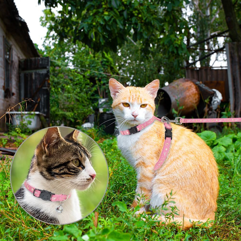 PAWCHIE Cat Harness with Leash and Collar Set - Escape Proof Adjustable H-shped Cat Harness with Star and Moon Pattern Glow in The Dark for Kitty Outdoor Walking Pink - BeesActive Australia