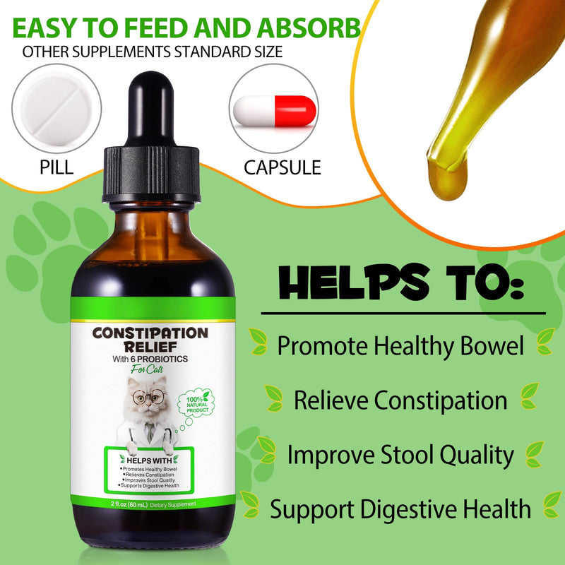 Cat Natural Digestive Support Drops -100% Natural Formula, Relieve Constipation, Promote Regular Defecation, Improve Stool Quality, 2 Fluid Ounces (60ml) Cat Liquid Dietary Supplement