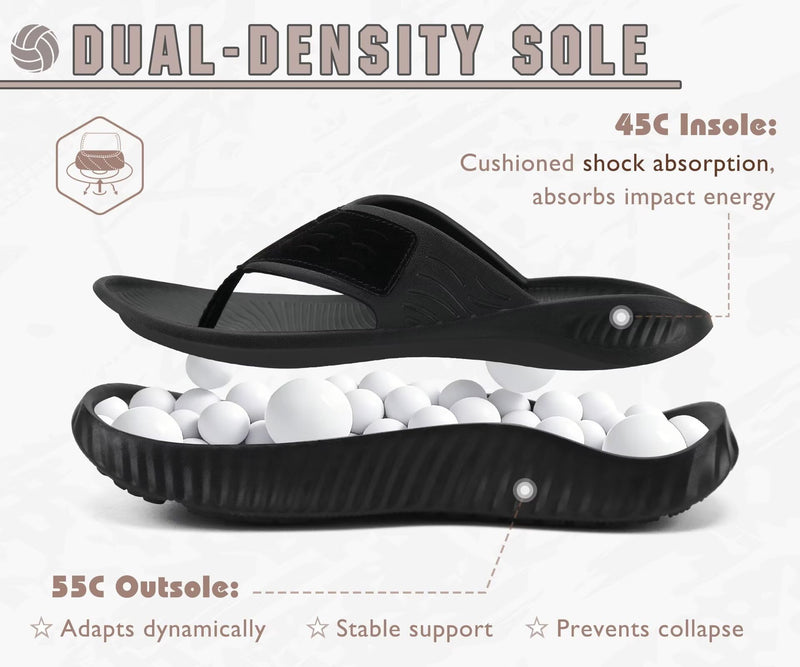KuaiLu Flip Flops for Women with Arch Support Summer Beach Thong Sandals 9 Black（go One Size Up）