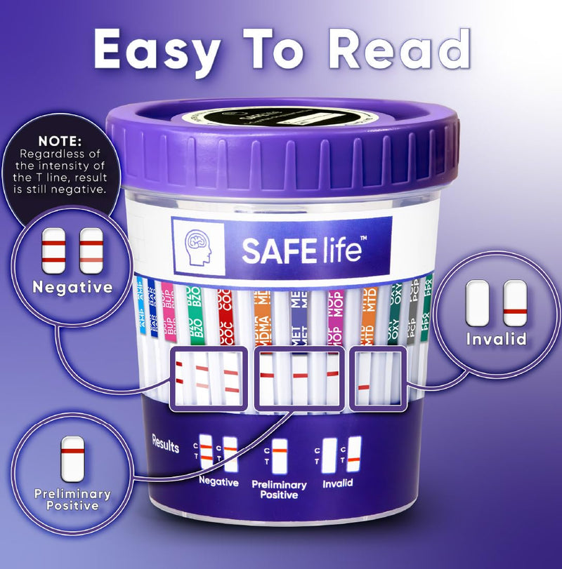 SAFE LIFE [5 Pack] -13 Panel Urine Cup (AMP500, BAR, BUP, BZO, COC150, MDMA, MET500, MOP 300, MTD, OXY, PCP, TCA) Include with 3 Adulterations (CR,SG,PH)