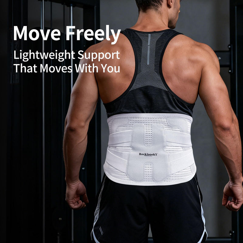 Lower Back Brace for Women Men, Adjustable Lumbar Support with Ergonomic Metal Stays for Work,Lifting,Drive,Fitness, Breathable Fabric Support Belt with 3D Pad, Grey,Size L,Waist 38"-45" Large(Waist 38"-45")