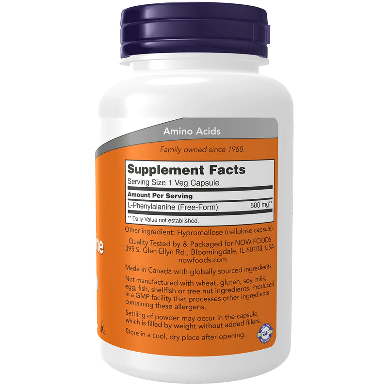 NOW Foods L-Phenylalanine 500mg, 120 Capsules (Pack of 2) Unflavored 60 Count (Pack of 2)