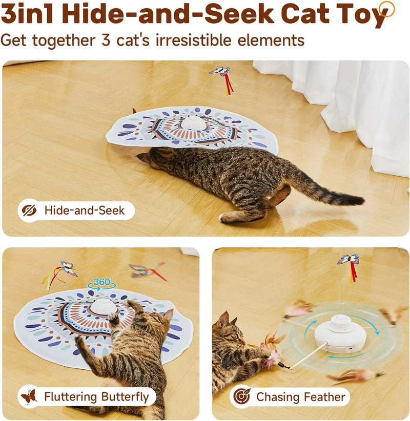 Potaroma Cat Toys Chargeable, 3in1 Hide and Seek Kitten Wand Toy, Interactive Automatic Cats Toy, Fluttering Butterfly, Moving Feather, Indoor Exercise Kicker 22.8 Inches Cover for All Breeds Minimalistic Bohemian - BeesActive Australia