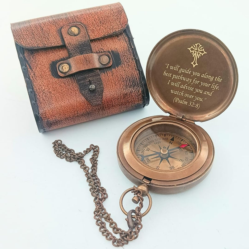 DAYOL'X Psalm 32:8 Engraved Personalized Compass - Baptism Gifts for Boys Girls, First Communion, Best Graduation Gift - Best College Graduation Gift - Religious Jewelry - Personalized Bibles Quote - BeesActive Australia