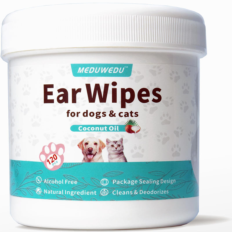 MEDUWEDU Pet Ear Cleaning Kit – Ear Wipes + Cotton Swabs for Dogs & Cats