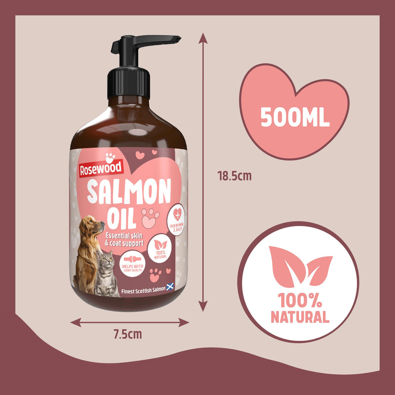 Rosewood Scottish Salmon Oil for Dogs and Cats – Natural, Rich in Omega 3, 6 & 9, Fish Oil Food Supplement for Joint Mobility, Immune Support, Itchy Skin and Healthy Coat (500ml) 500ml