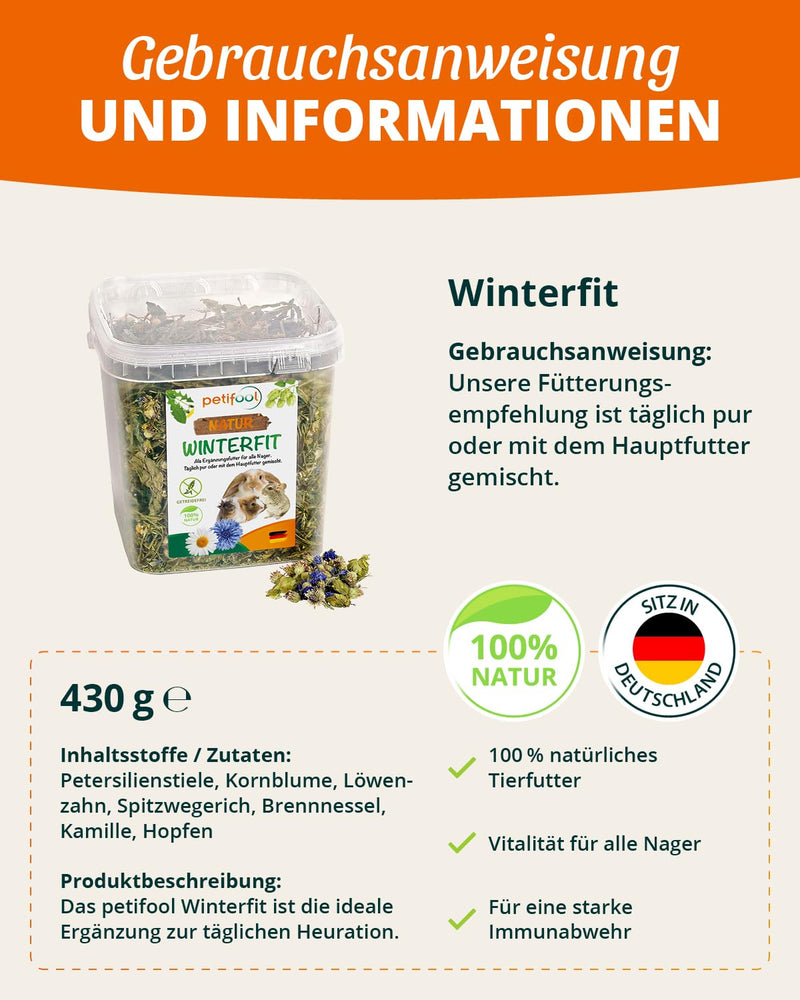 petifool Winterfit 430g - supplementary food for rodents - natural rodent food for rabbits, guinea pigs, hamsters, chinchillas & more - without artificial additives - 100% natural - species-appropriate food 430g (pack of 1) - BeesActive Australia