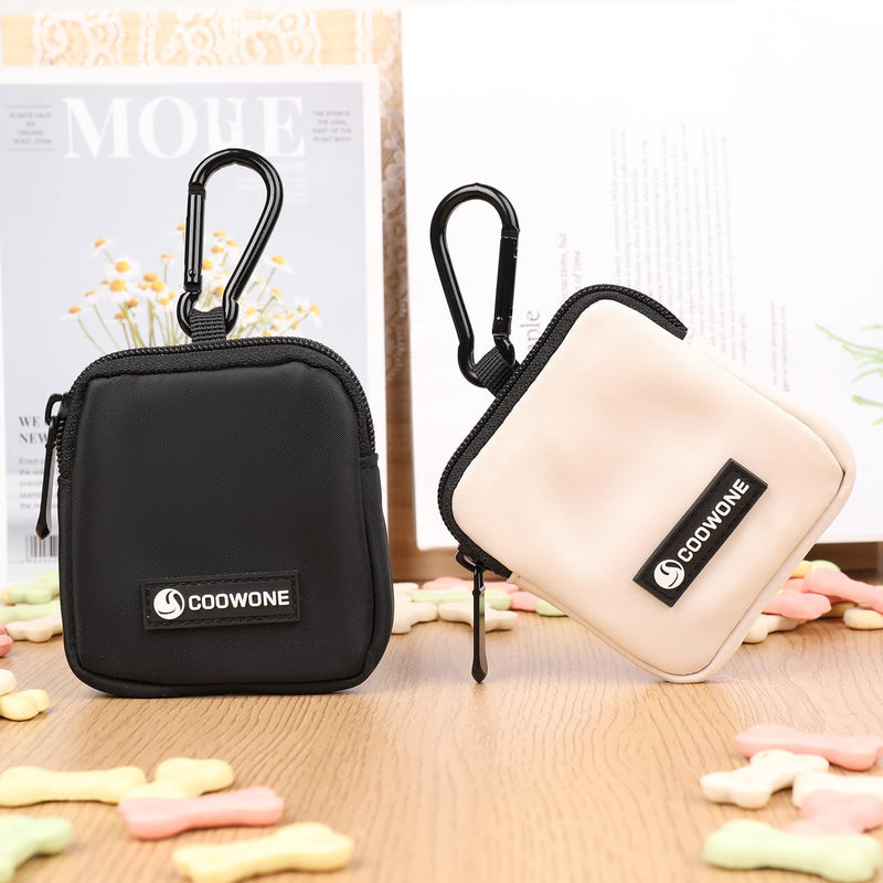 Dog Treat Pouch 2 PCS, Waterproof Small Dog Treat Bag for Leash, Hands Free Dog Walking Bag with Carabiner, Dog Poop Bag Holder for Pet Puppy Travel or Outdoor Use, Zipper Closure to Avoid Spilling Black+Beige - BeesActive Australia