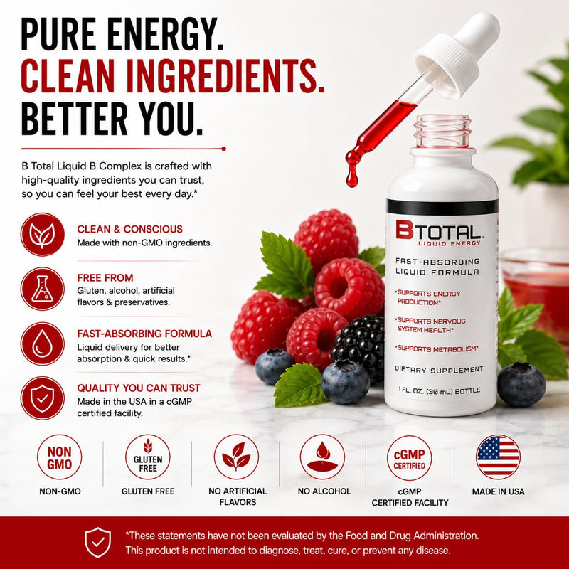 Sublingual Vitamin B Complex Liquid Drops, B12, Berry, 2 fl oz | Fast sublingual liquid B-complex with B12 for energy, brain & focus - vegetarian berry drops, twin pack (2 fl oz total)