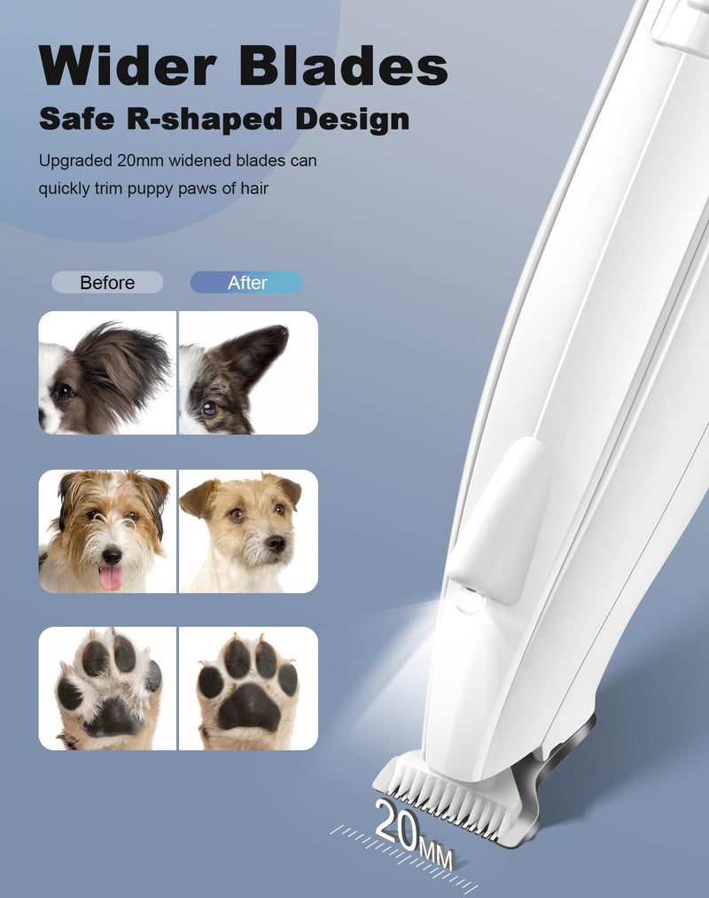 Dog Paw Trimmer for Grooming, Cordless Electric Dog Clippers with LED Light, Rechargeable Low Noise Small Pet Shaver for Trimming Cat's Hair Around Eyes, Faces, Ears, Paws, Rump(White) White - BeesActive Australia