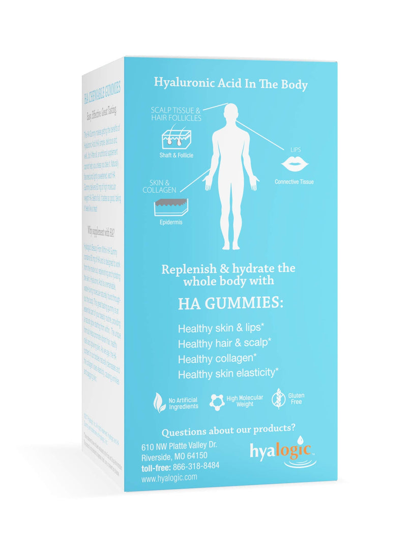 Hyalogic Beauty from Within Hyaluronic Acid Gummies – Ideal for Skin Care and Hair Growth - Delicious Berry-Flavored Gummy Vitamins – Vegan & Gluten Free (60 Gummies)
