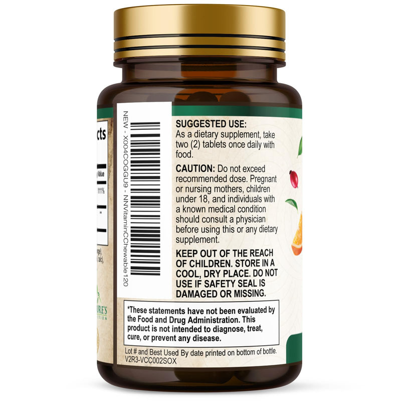 Vitamin C 1000mg Chewable - Sugar Free, Natural Immune Support Supplement with Vitamin C & Rose Hips Bioflavonoids - Extra Strength Antioxidant, Powerful Vit C Chews, Tasty Orange Flavor, 120 Tablets 120 Count (Pack of 1)