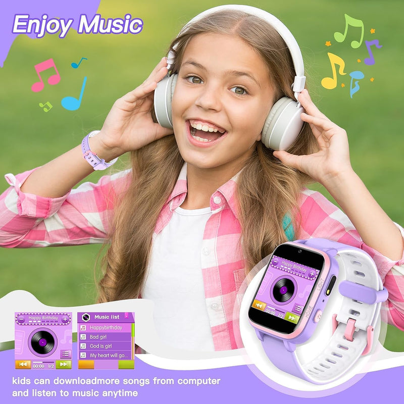 ZONEY Kids Camera Smartwatch, Game Watch Toy with Music Player, Kids Video Smart Watch with Puzzle Games, Flashlight,Alarm Clock,Pedometer, Watch for Boys Girls (Purple)