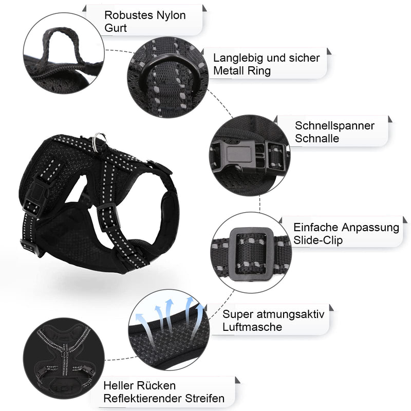 Supet Cat Harness and Leash Set Escape Proof Kitten Harness Adjustable Cat Vest Harness with Reflective Strips Universal Cat Leash and Harness for Cats/Puppies M M (Chest: 44.5-49.5 cm) Black - BeesActive Australia