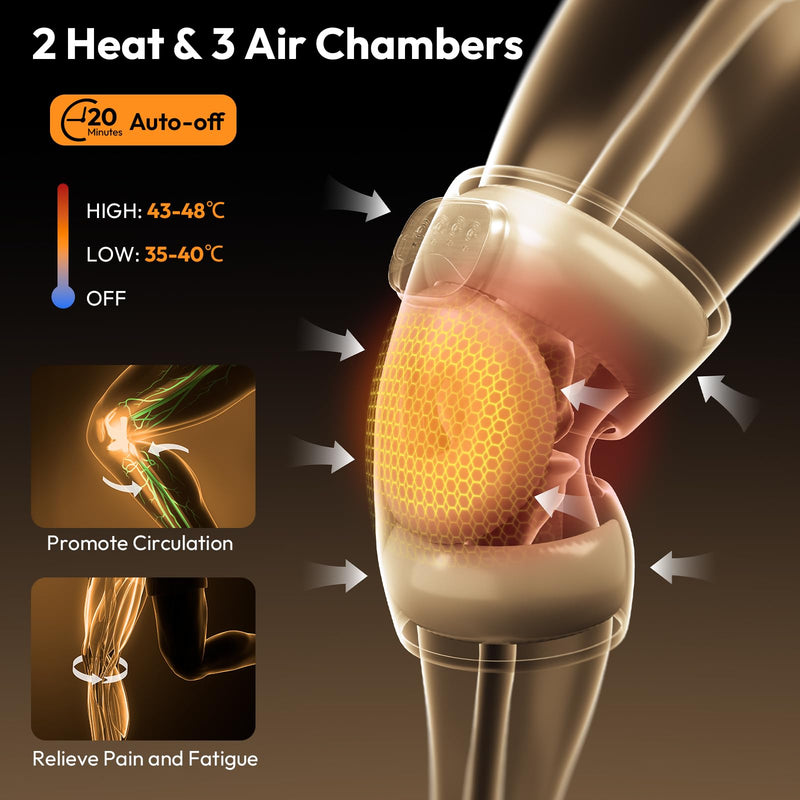 QUINEAR Air Compression Knee Massager with Heat, Knee Brace Wrap for Arthritis Pain Relief, Heating Pad for Knee for Circulation and Pain Relief,3 Modes & 3 Intensities Single - BeesActive Australia