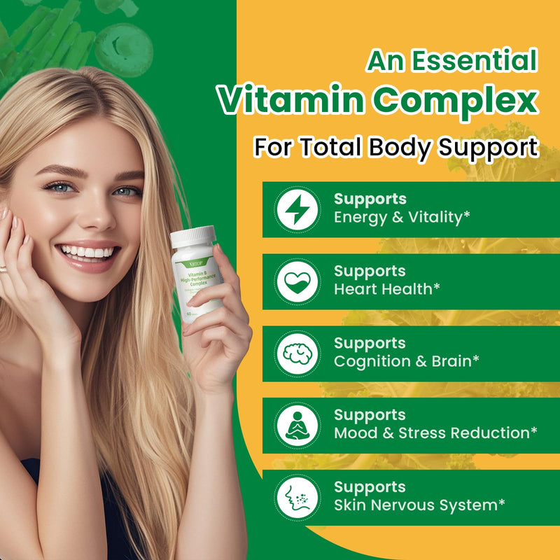 Vitamin B Complex, with Vitamins B1, B2, B3, B5, B6, B12 120 Tablets | with Folic Acid, Choline, Zinc, Calcium, Inositol for Brain and Heart Health, Immune Health, and Cellular Energy Support 2 Bottles