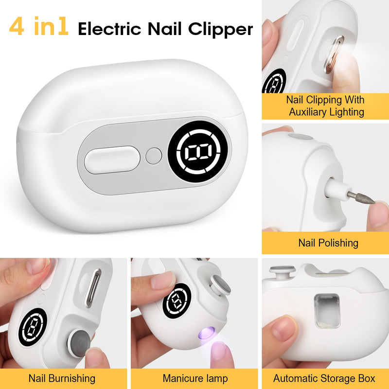 4-in-1 Electric Nail Clipper for Seniors & Baby - USB Rechargeable Trimmer with 2 Speeds, Magnetic Cover & Scrap Collector, Safe Fingernail & Toenail Clipper for Kids Adults