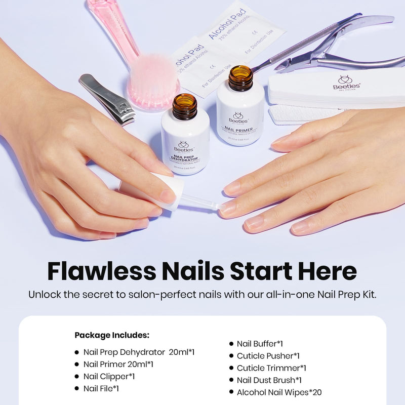Beetles Nail Dehydrator and Primer Nail Prep Care Tool Kit 20ml Large Capacity Acid-Free and Hema Free Dehydrate Bond Primer with Manicure Tools Gifts for Women Nail Prep Kit - BeesActive Australia