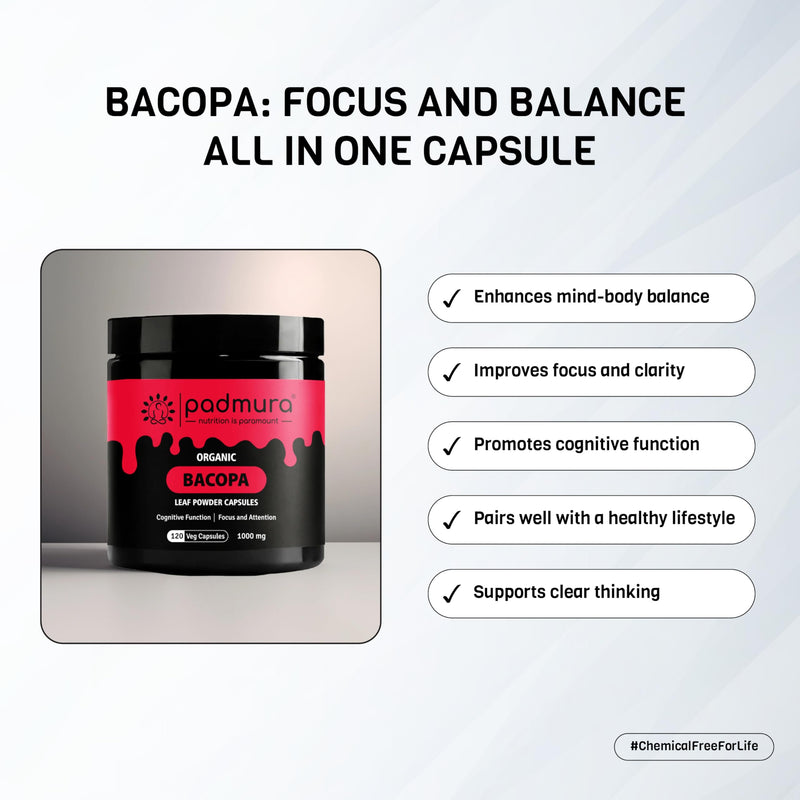 Organic Bacopa Monnieri Leaf Powder Capsules | USDA Organic | Vegan | Gluten Free | 120 Capsules | 1000mg | for Cognitive Function | Focus | Attention - BeesActive Australia