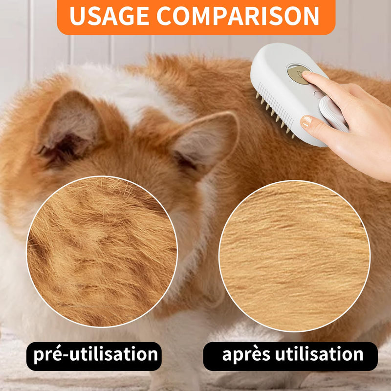 Steamy Cat Brush Pro, Upgraded 3 in 1 Cat and Dog Steam Hair Brush for Massaging and Cleaning Shedding Pets, Steamy Pet Hair Brush with Steam., white - BeesActive Australia