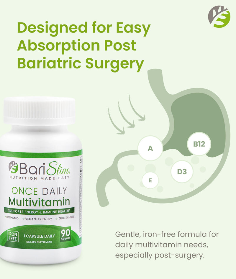 BariSlim Once Daily Bariatric Multivitamin Capsule - Iron-Free Formula - Bariatric Vitamin and Supplement for Post Surgery, Including Gastric Bypass and Gastric Sleeve | 90-Day Supply 90 Count (Pack of 1)