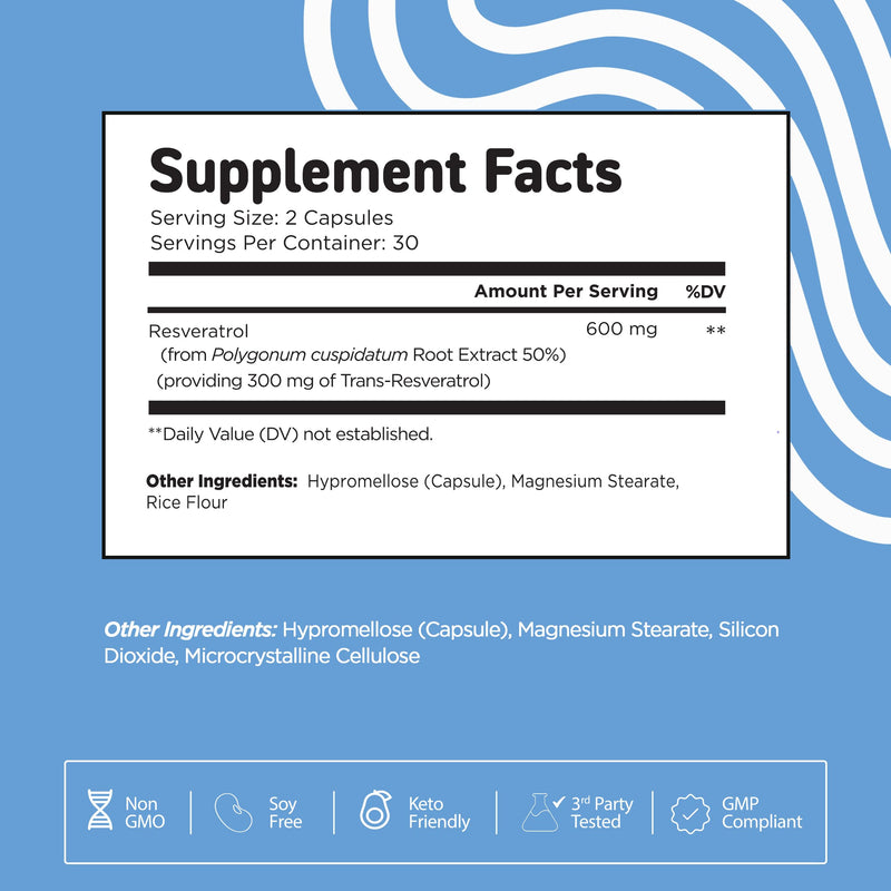 Vital Vitamins Resveratrol, 600mg with 300mg Trans-Resveratrol | Antioxidant Support for Cellular Longevity & Cognitive Function, Non-GMO, 60 Capsules 60 Count (Pack of 1)