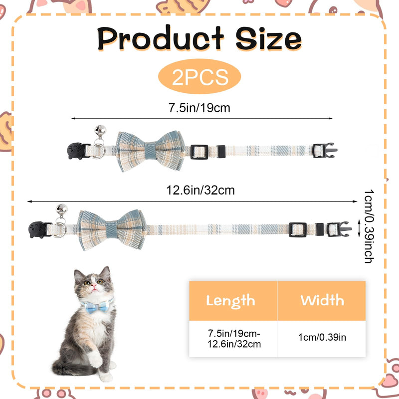 Jeffdad 2Pcs Cat Collar Breakaway, Cat Collar with Bells Bowtie Plaid Cat Collar Adjustable for Kitten Puppy and Small Pets (Blue and White Plaid) Blue and white plaid - BeesActive Australia