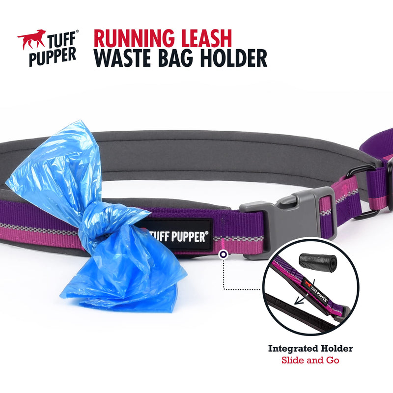 Tuff Pupper Hands Free Adjustable Length Dog Leash | Lightweight for Running Jogging Walking | Padded Waist Belt (24-50 inch) | Adjusts 3 to 6 Feet Length | Strong Ballistic Nylon w/Reflective Strips Punch Purple - BeesActive Australia