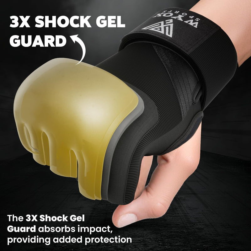 WYOX Gel Boxing Hand Wraps Inner Gloves for Men & Women, 80cm Quick Wrist Straps, Padded Knuckle Protection for Muay Thai Kickboxing, Hand Wraps for Boxing & Martial Arts Small-Medium Black