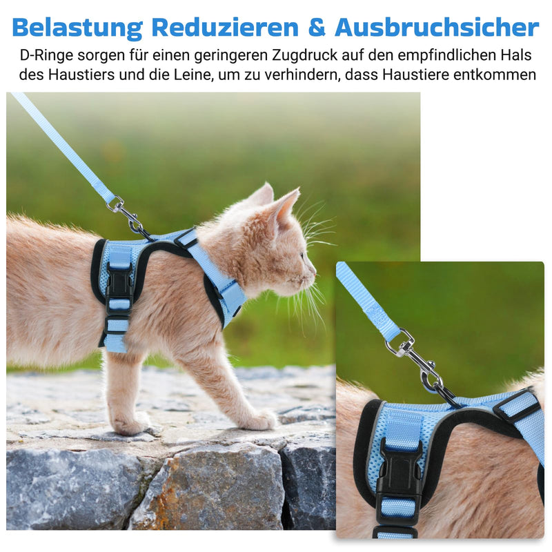 Dooradar Cat Harness with Lead, Escape-Proof Cat Lead with Harness for Medium Cats, Reflective Cat Harness, Large Cat, XS, Light Blue XS (Pack of 1) - BeesActive Australia